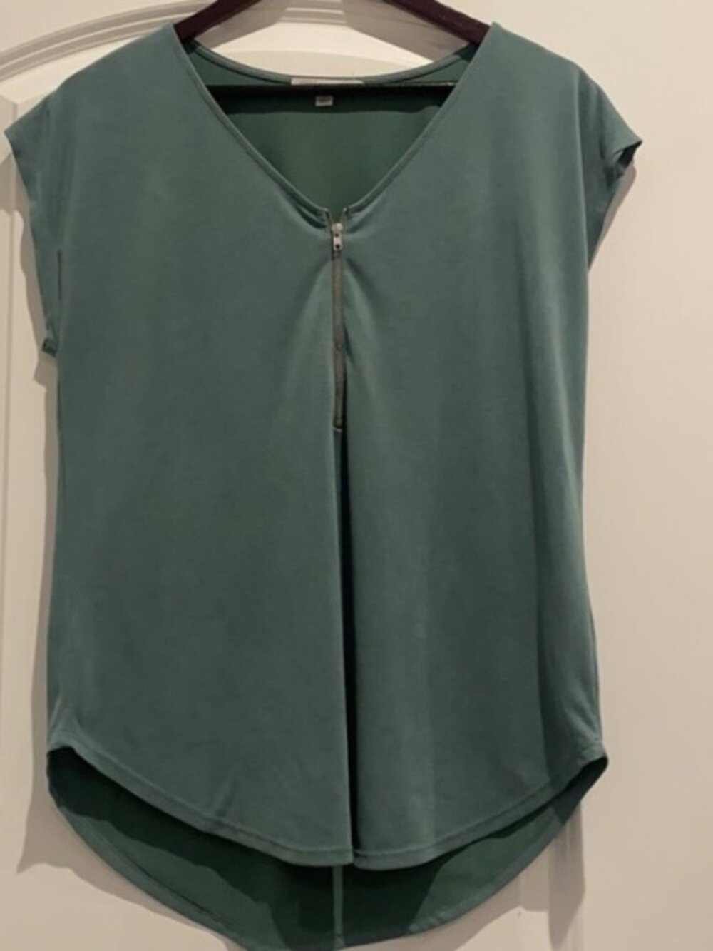 Teal Zip-Front Cap Sleeve Blouse
